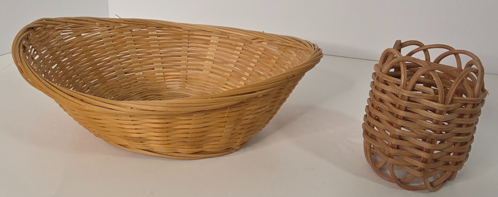 Natural Wicker Oval Basket & Woven Napkin Ring Boho Cottagecore Decor